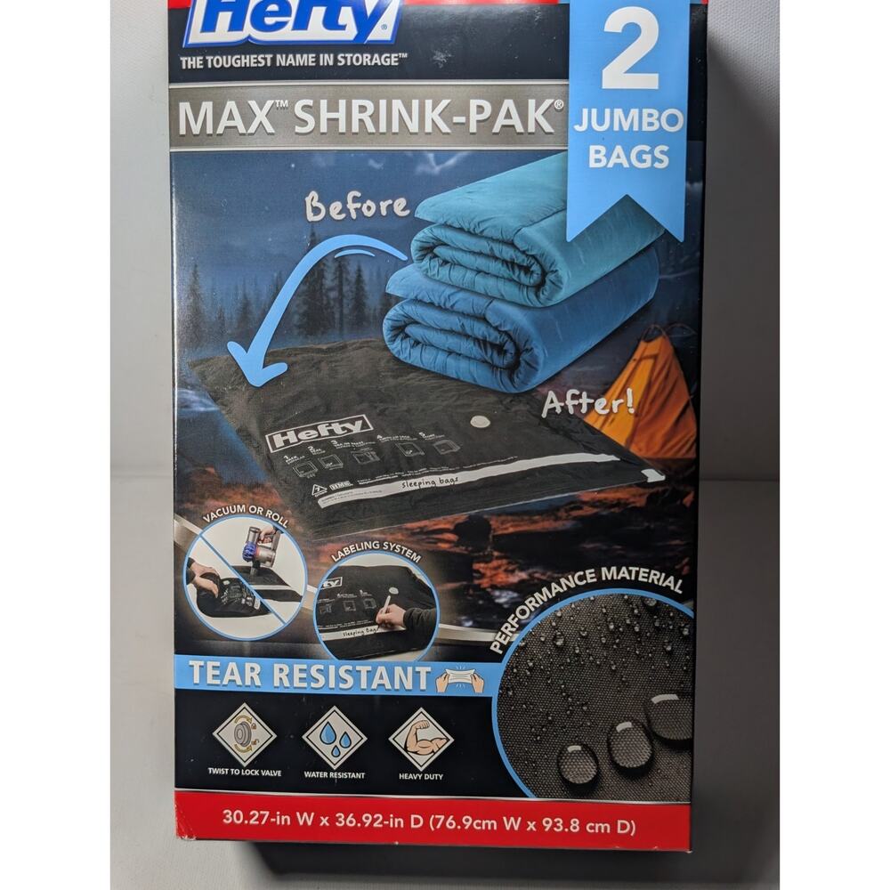 Hefty Max Shrink-Pak Jumbo Vacuum Storage Bags 2 Ct Tear Resistant New